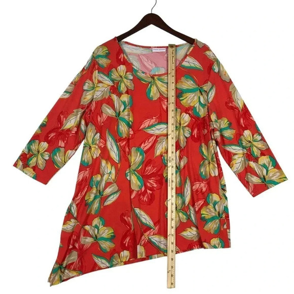 Susan Graver Blouse Womens Size XL Orange Tunic Top Asymmetrical Hem 3/4 Sleeve - Picture 10 of 12